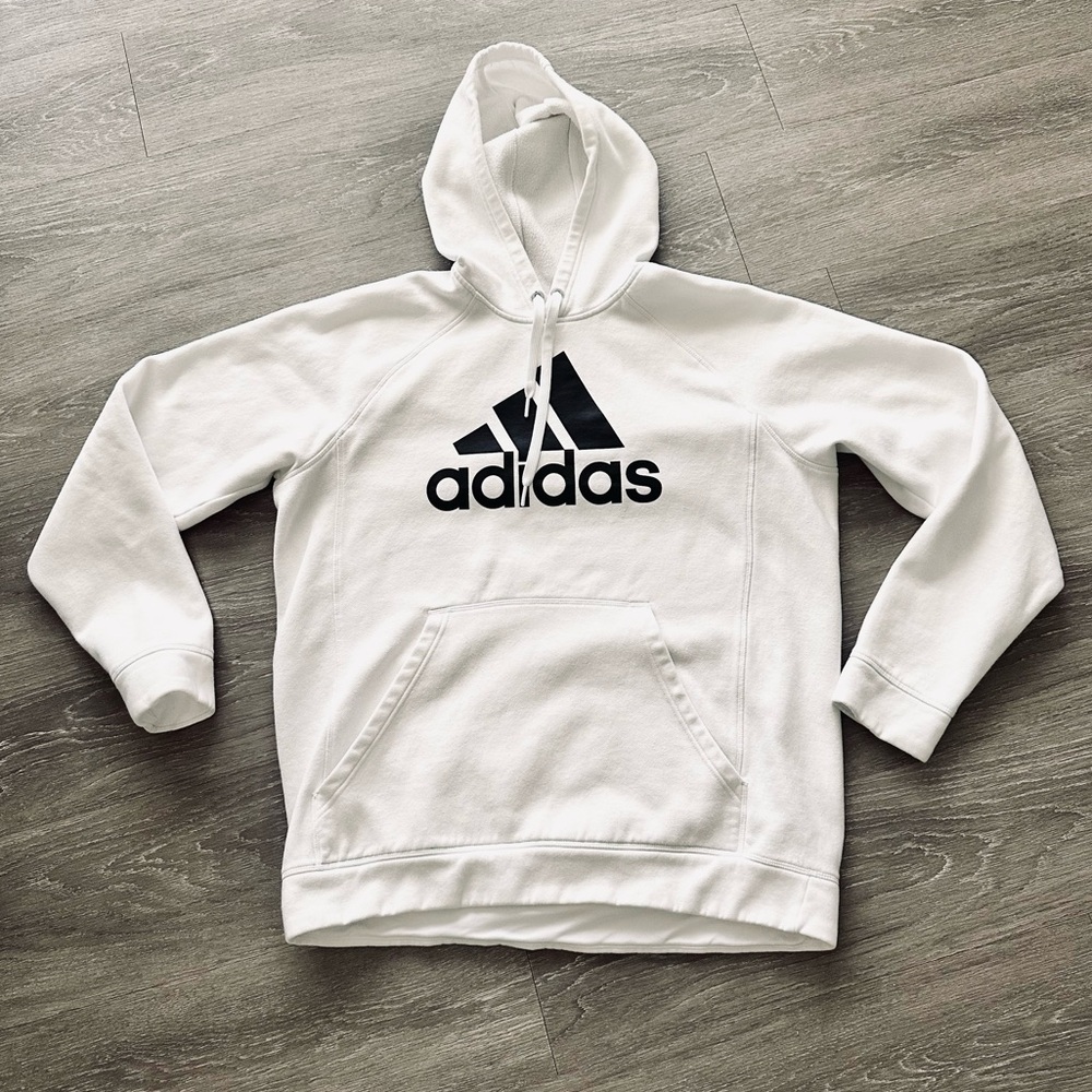 ADIDAS Hoodie Men’s Logo XL Black and White Extra Large Sweatshirt Oversized